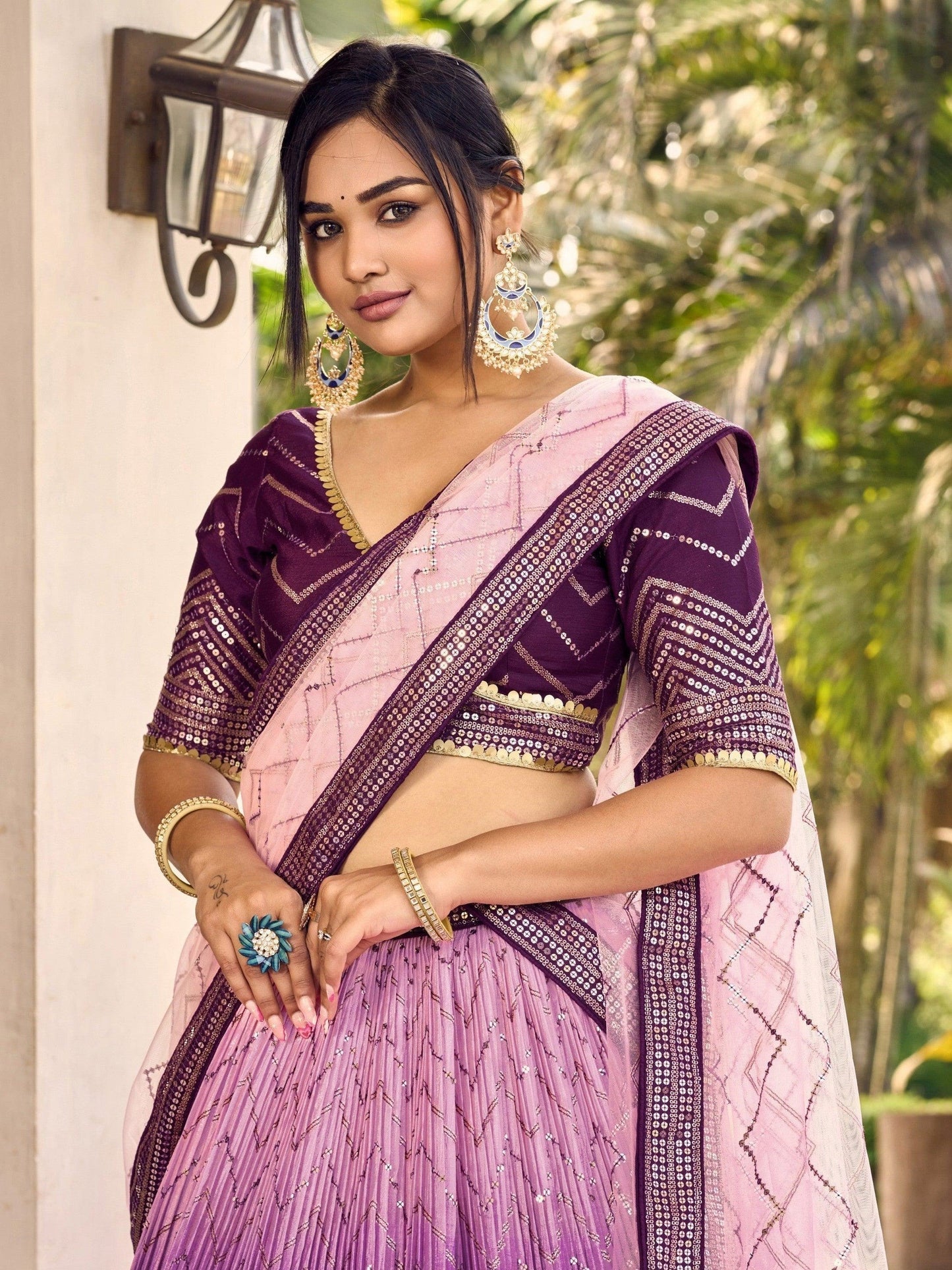 Reception styling purple lehenga with embroidery