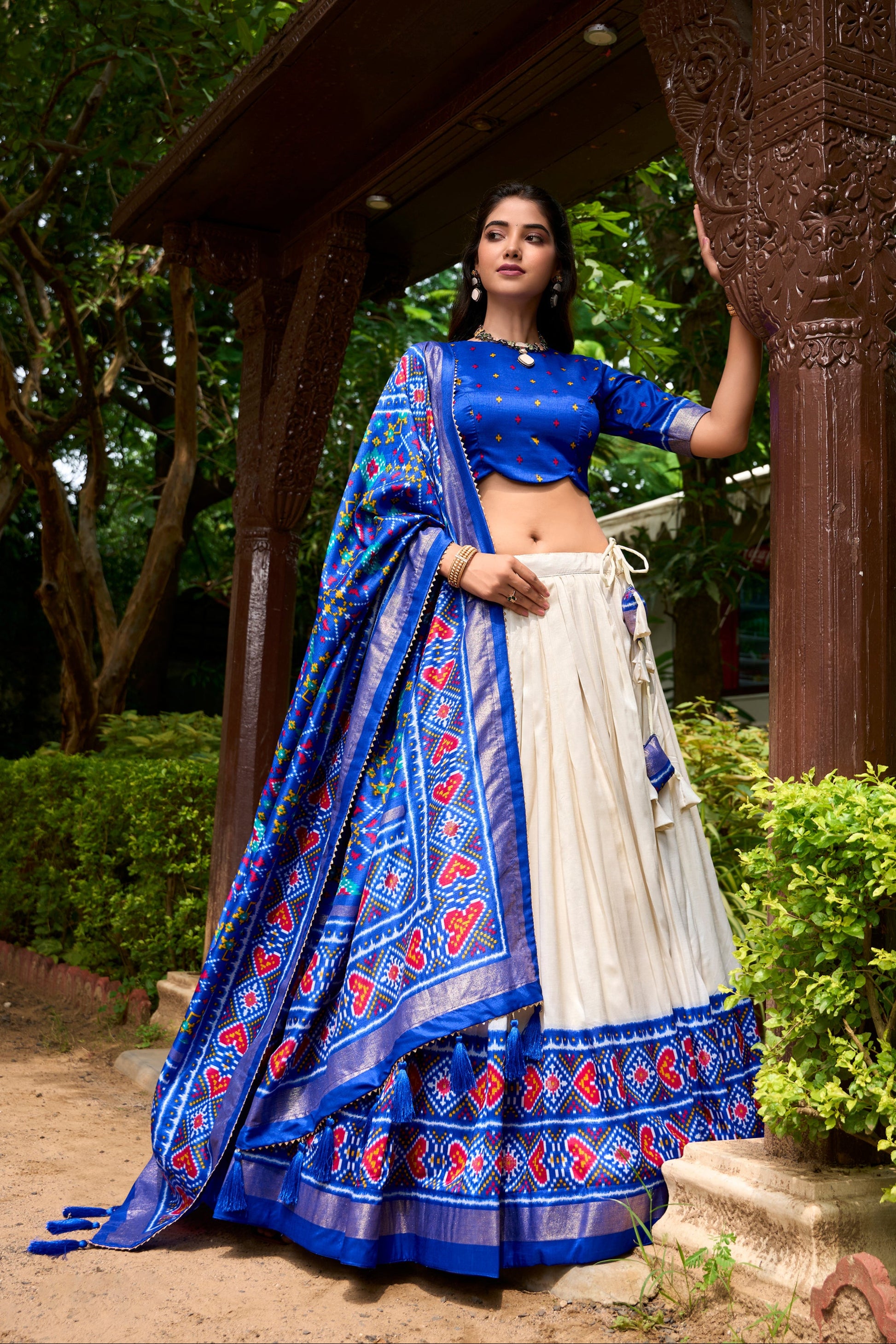 Blue indian bridal lehenga full set front view