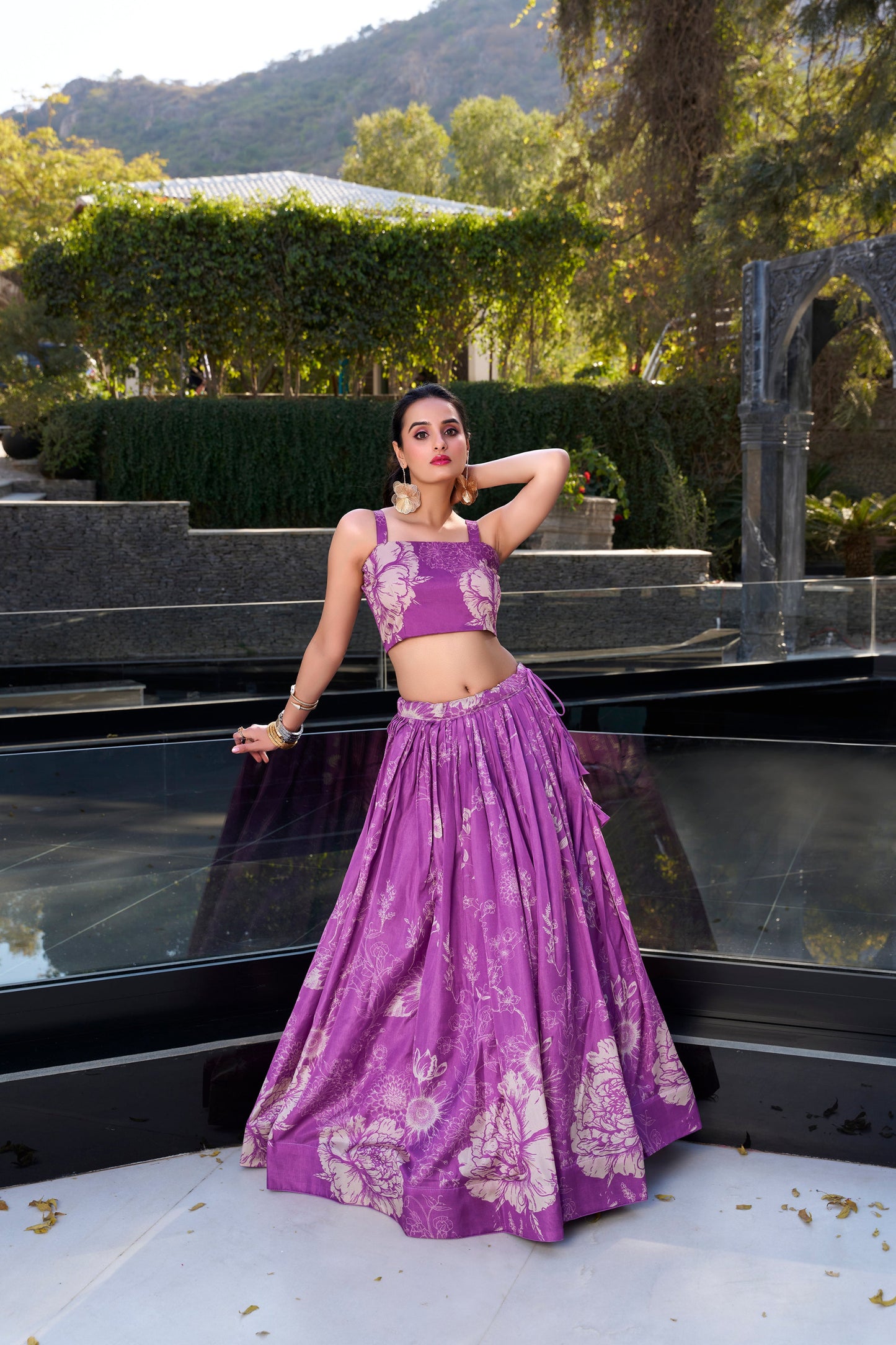 Elegant purple lehenga choli outfit for evening event