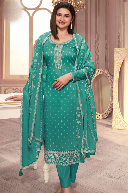 Indian cloth teal blue salwar kameez full front view