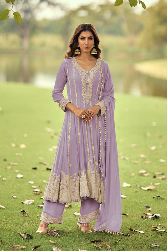 Women's Designer Lavender Georgette Palazzo Suit 