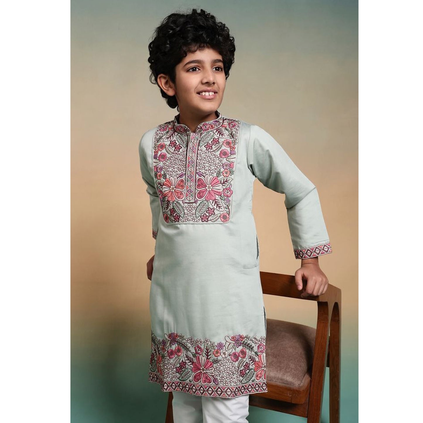 Pistachio green kurta for boys with cotton pajama
