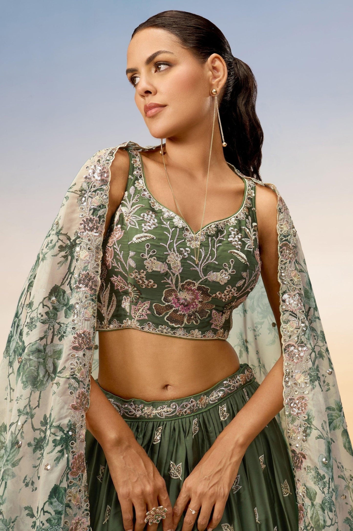 Dark green silk lehenga choli for wedding occasion wear