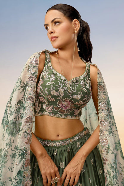 Dark green silk lehenga choli for wedding occasion wear