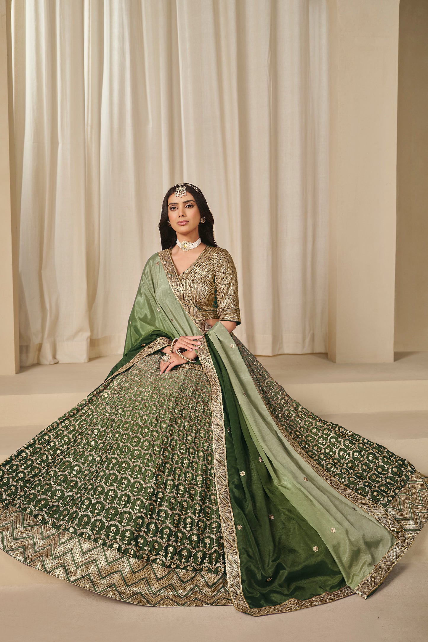 Elegant lehenga cholis styled for evening reception wear