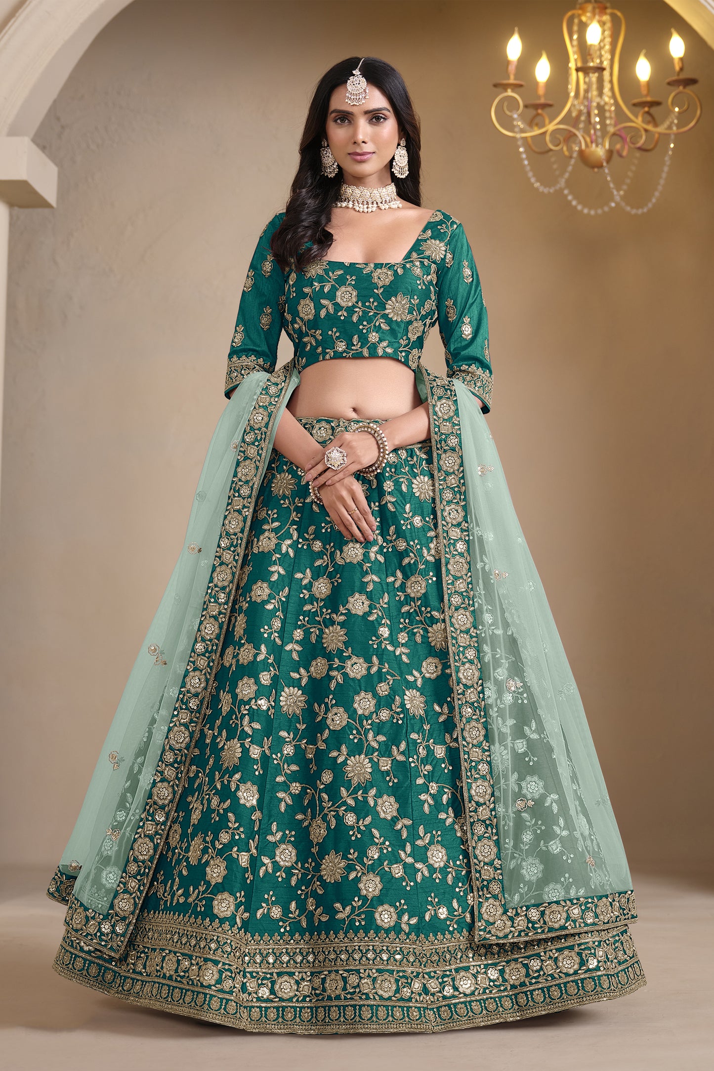 Green indian lehenga outfits lehenga choli front view