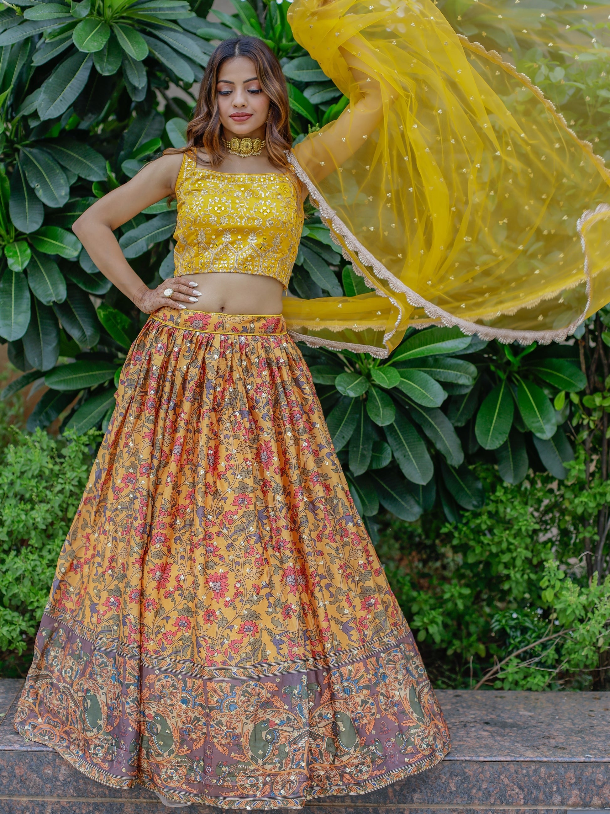 Indian lehenga inspired yellow lehenga dress