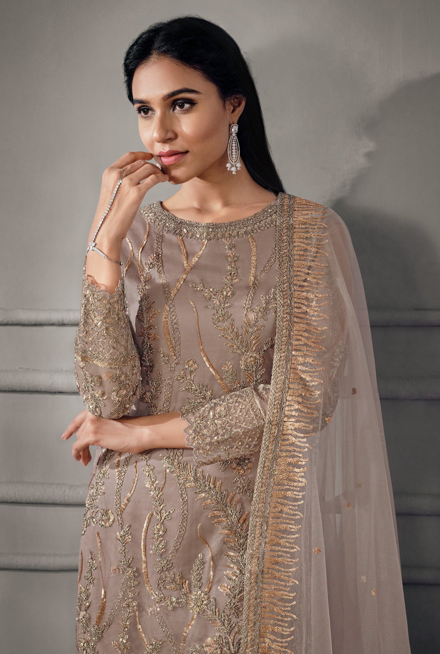 indian plus size clothing brown salwar outfit model styling