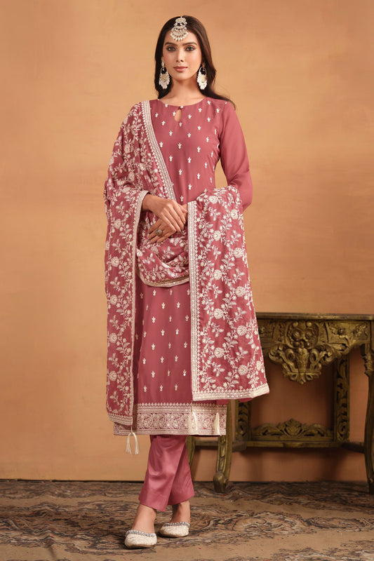 Indian salwar kameez peach suit front view
