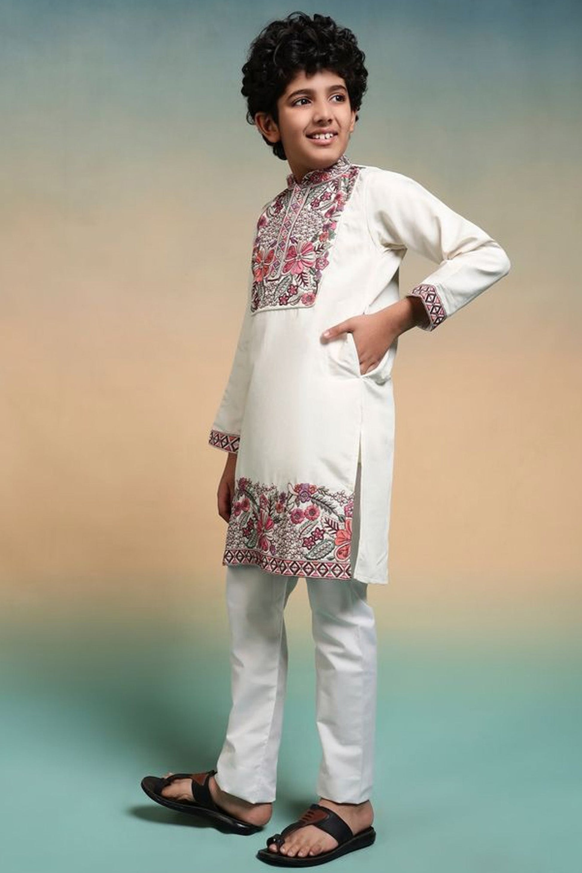Indian style cloths for boys in classic white shade
