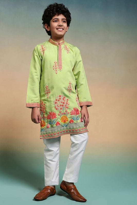 Indian style kurta in pistachio green front view