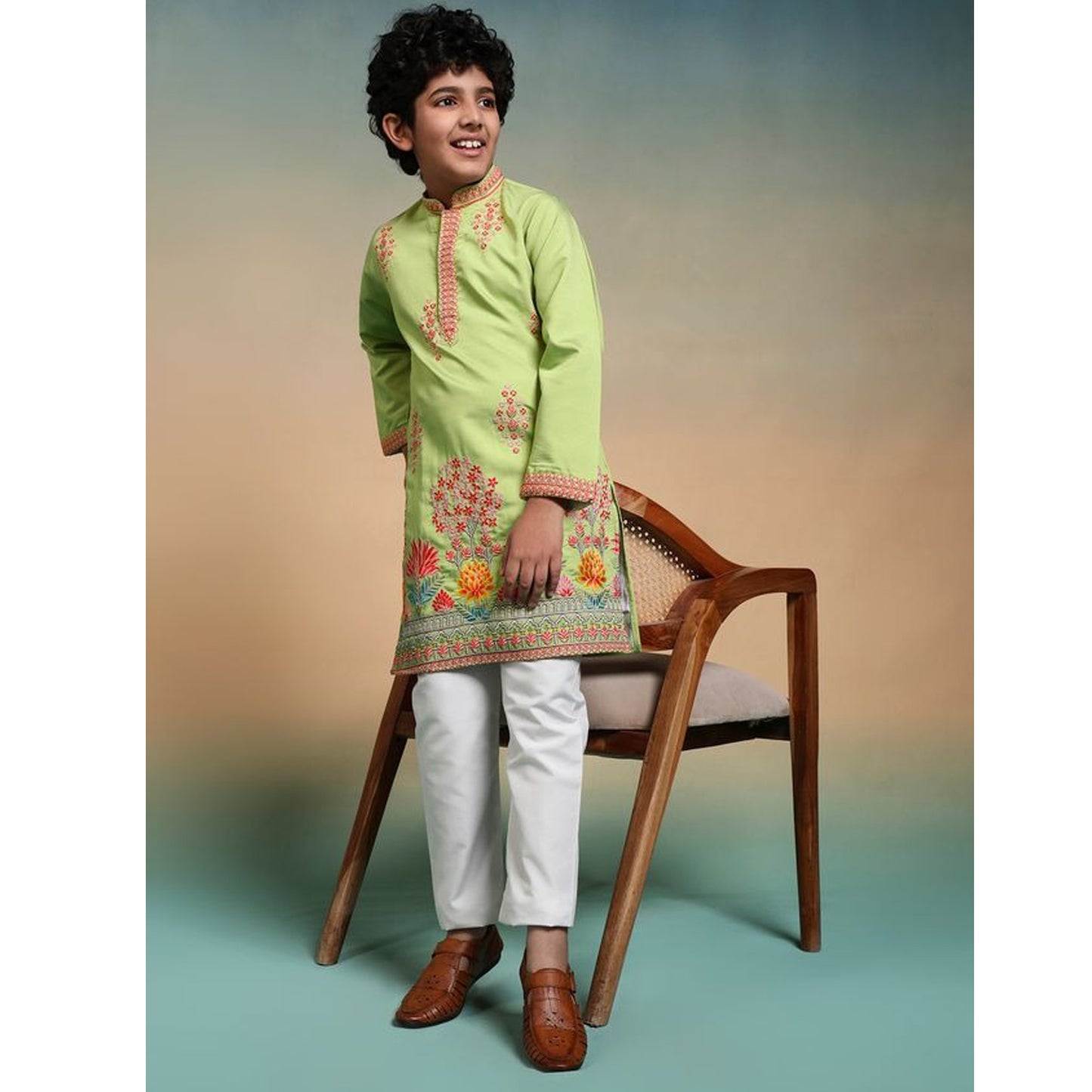 Pistachio green kurta pajama set for men full length