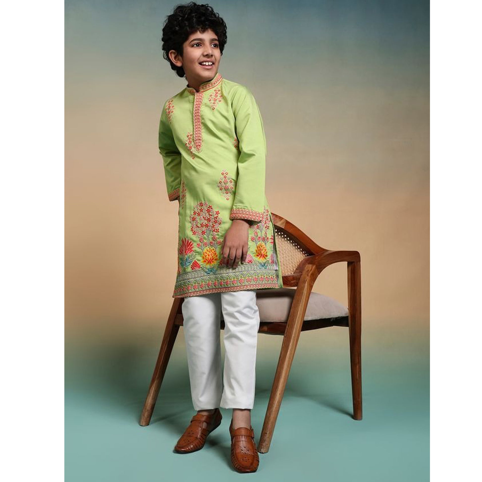 Pistachio green kurta pajama set for men full length