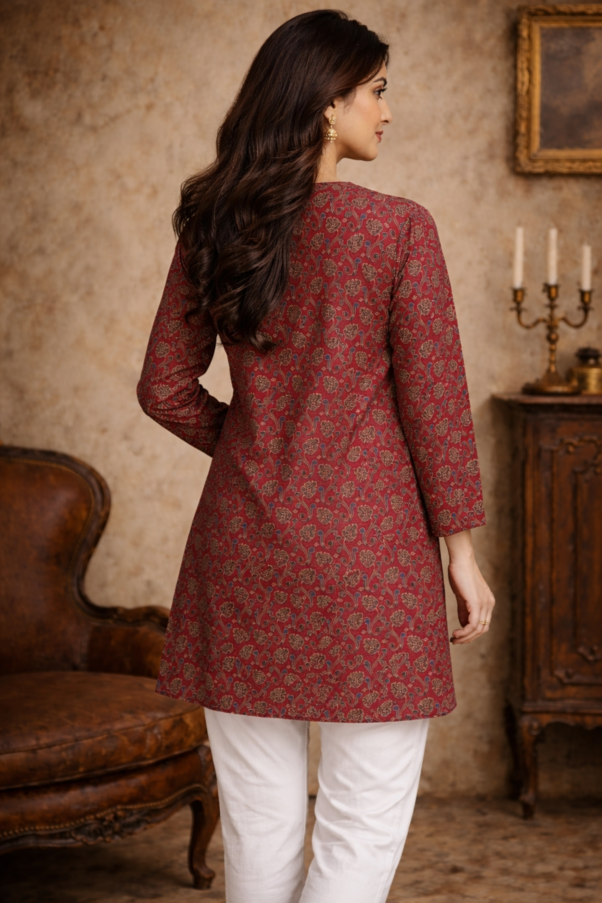 Indian style tunic look with printed maroon top