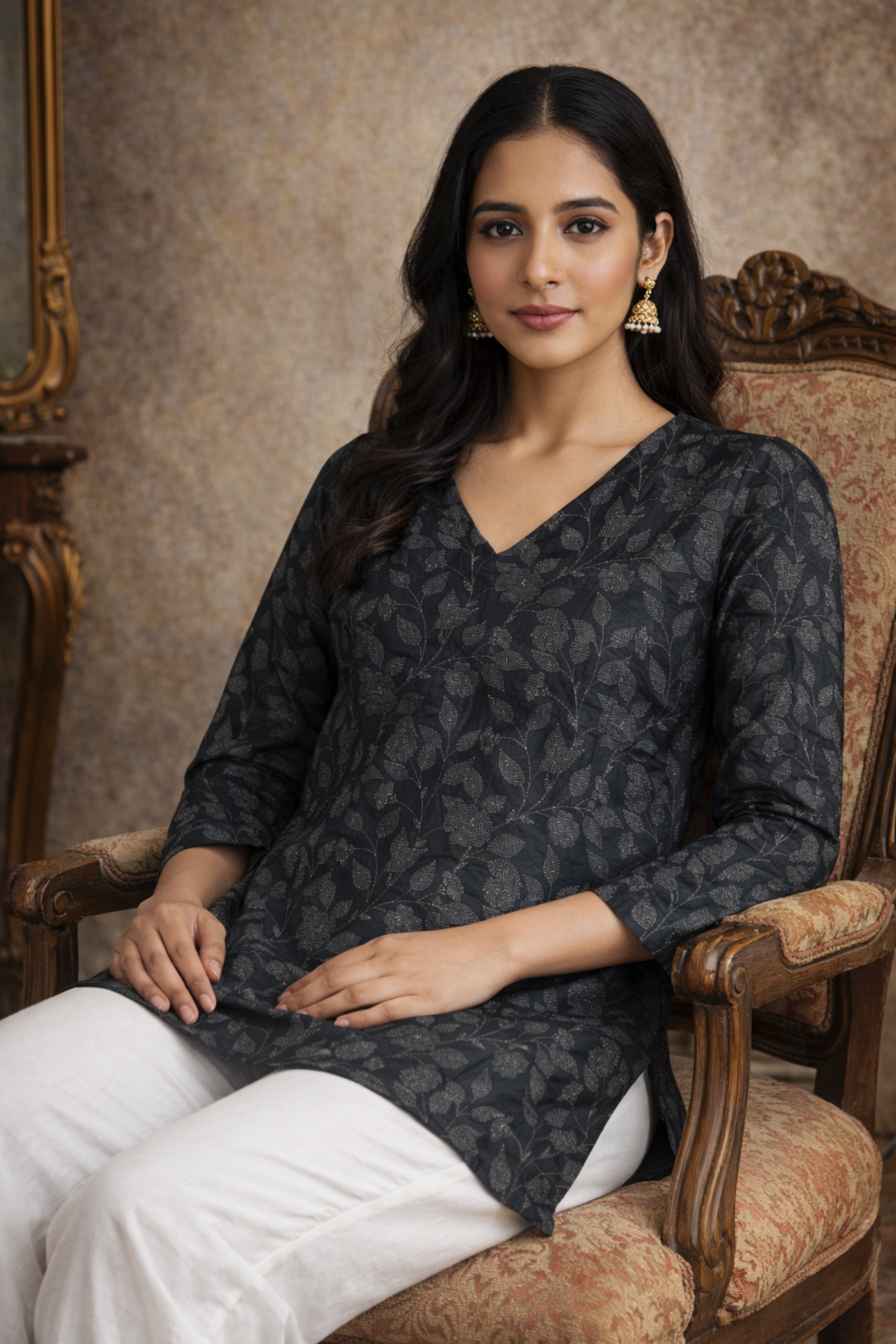 women tunic in digital floral print silk fabric