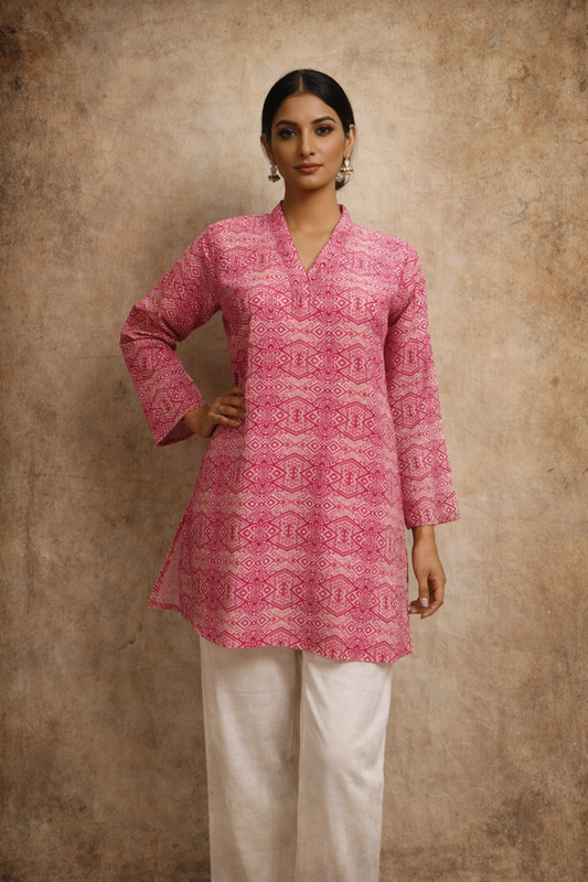 indian tops for women pink printed office wear top front view