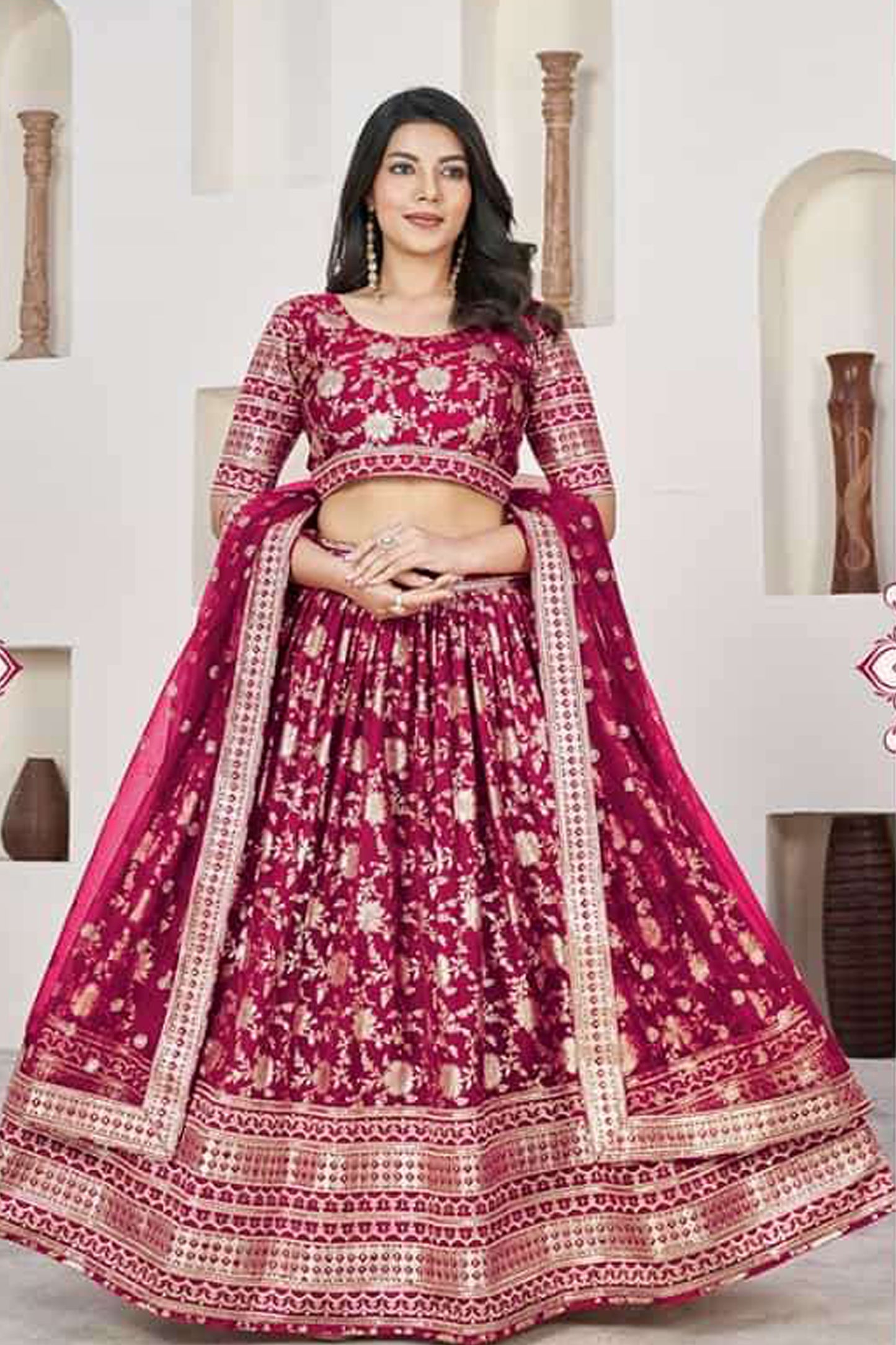 maroon lehenga choli front view indian traditional clothes names
