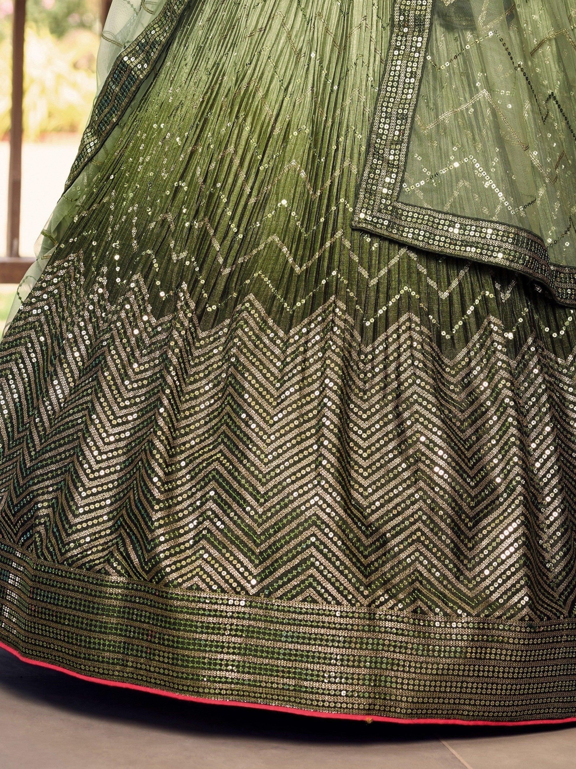 soft chinon lehenga texture and flow detail