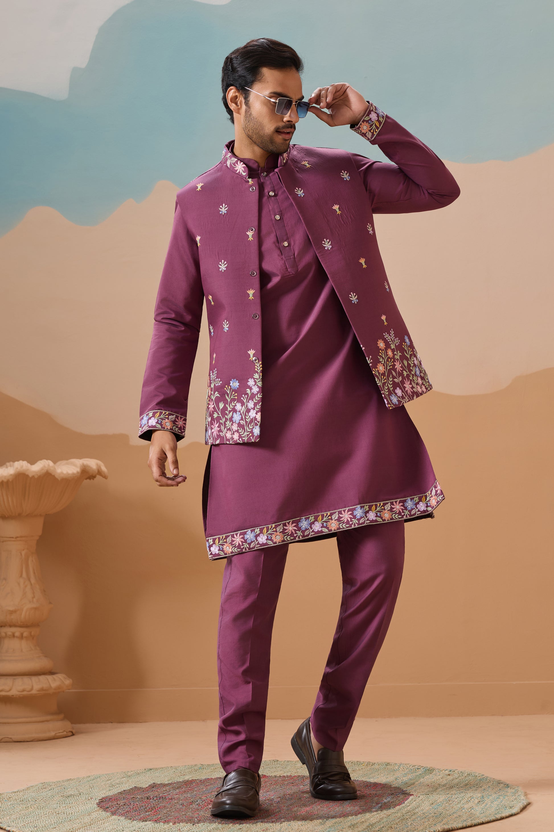 Sequence Embroidery Detail On Pink Kurta Fabric