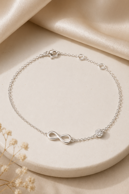 silver infinity anklet with crystal detail
