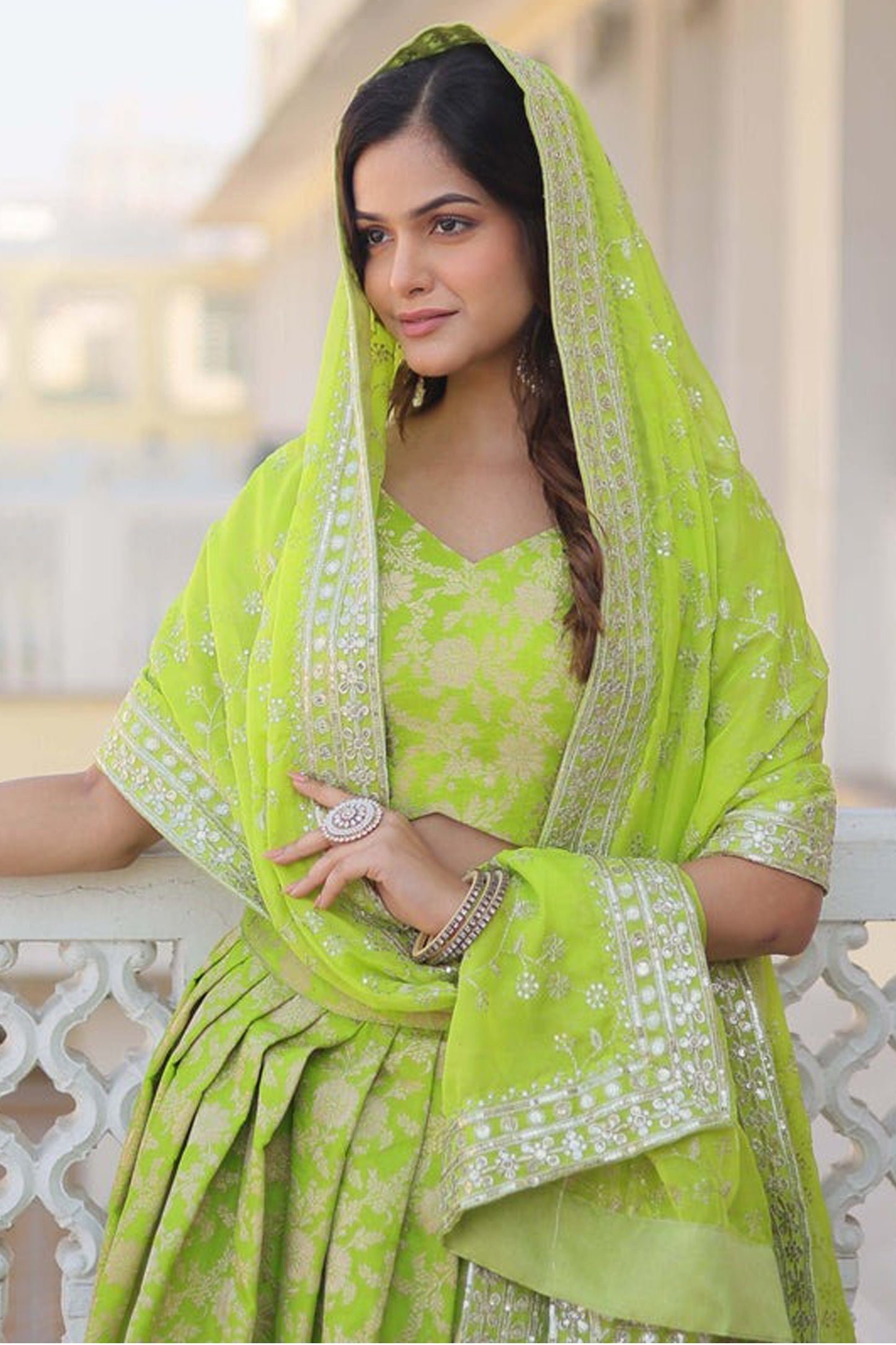 jacquard lehenga fabric texture close-up