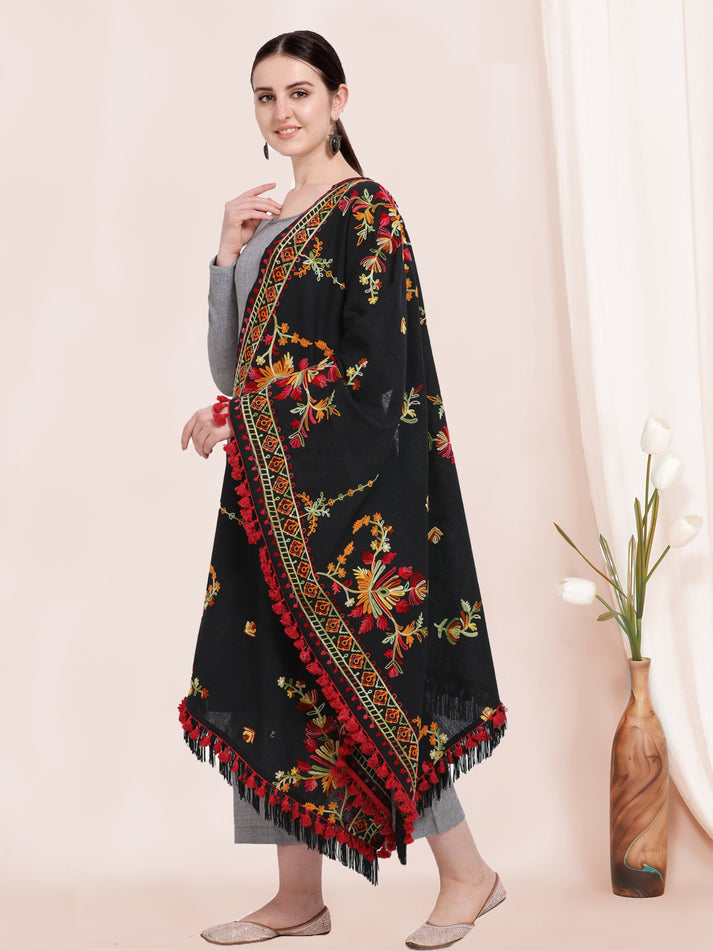 Lightweight khadi cotton dupatta in deep black shade