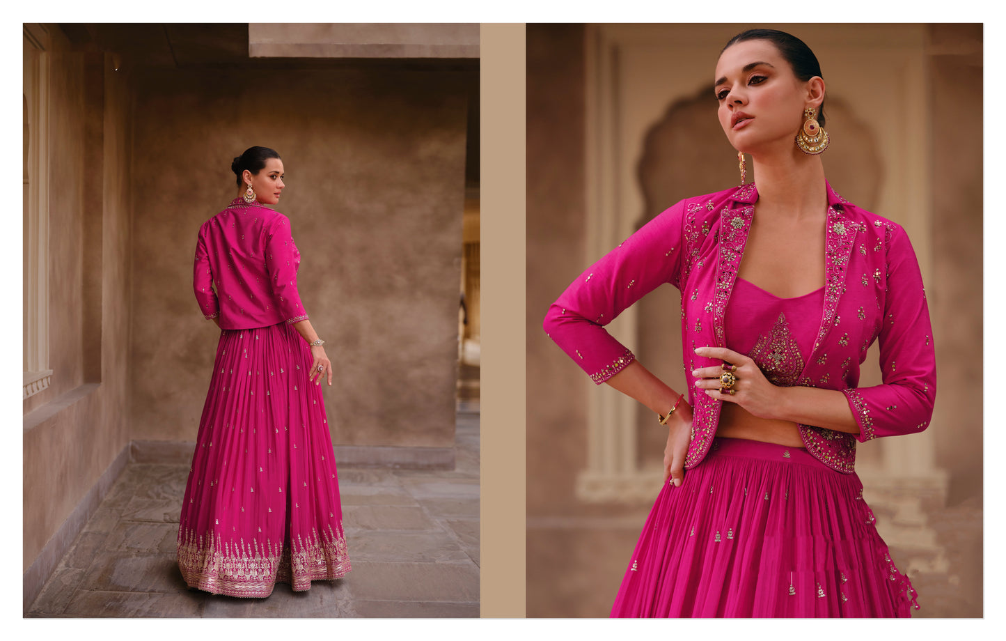 full outfit look of wedding lehenga pink ensemble