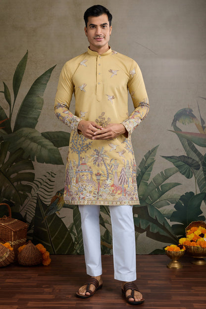kurta dress men beige kurta pajama front view
