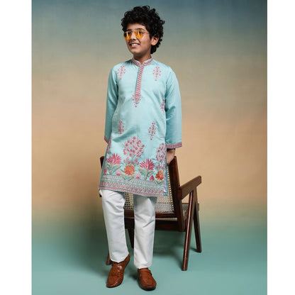 Sky blue Pakistani kurta set with pajama full length