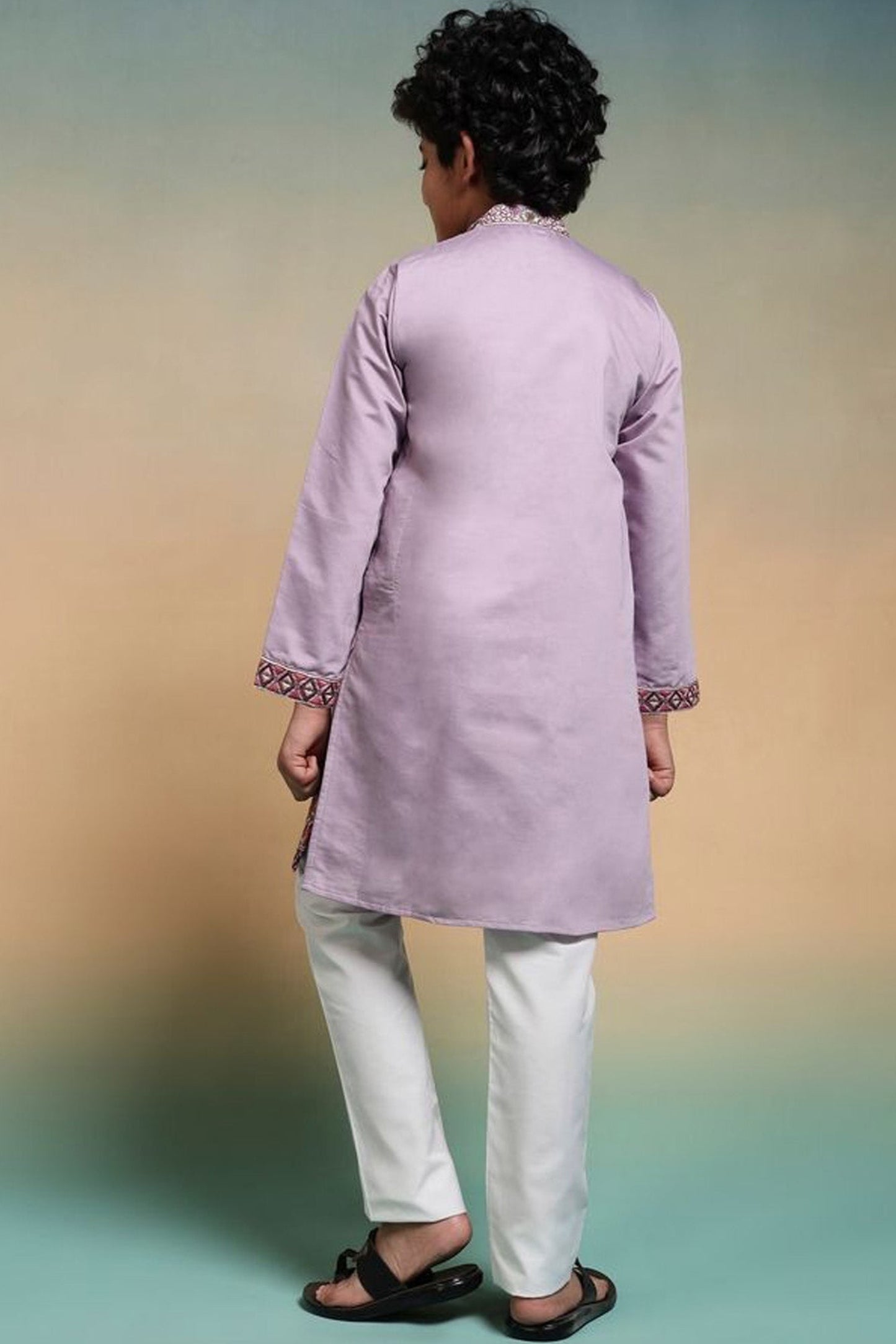 Traditional kurta pajama for boys in soft lavender shade