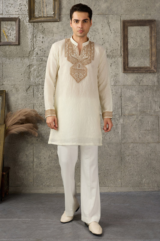 Off-white kurta for men front view