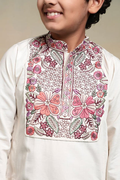 Close view of embroidered viscose silk kurta for boys