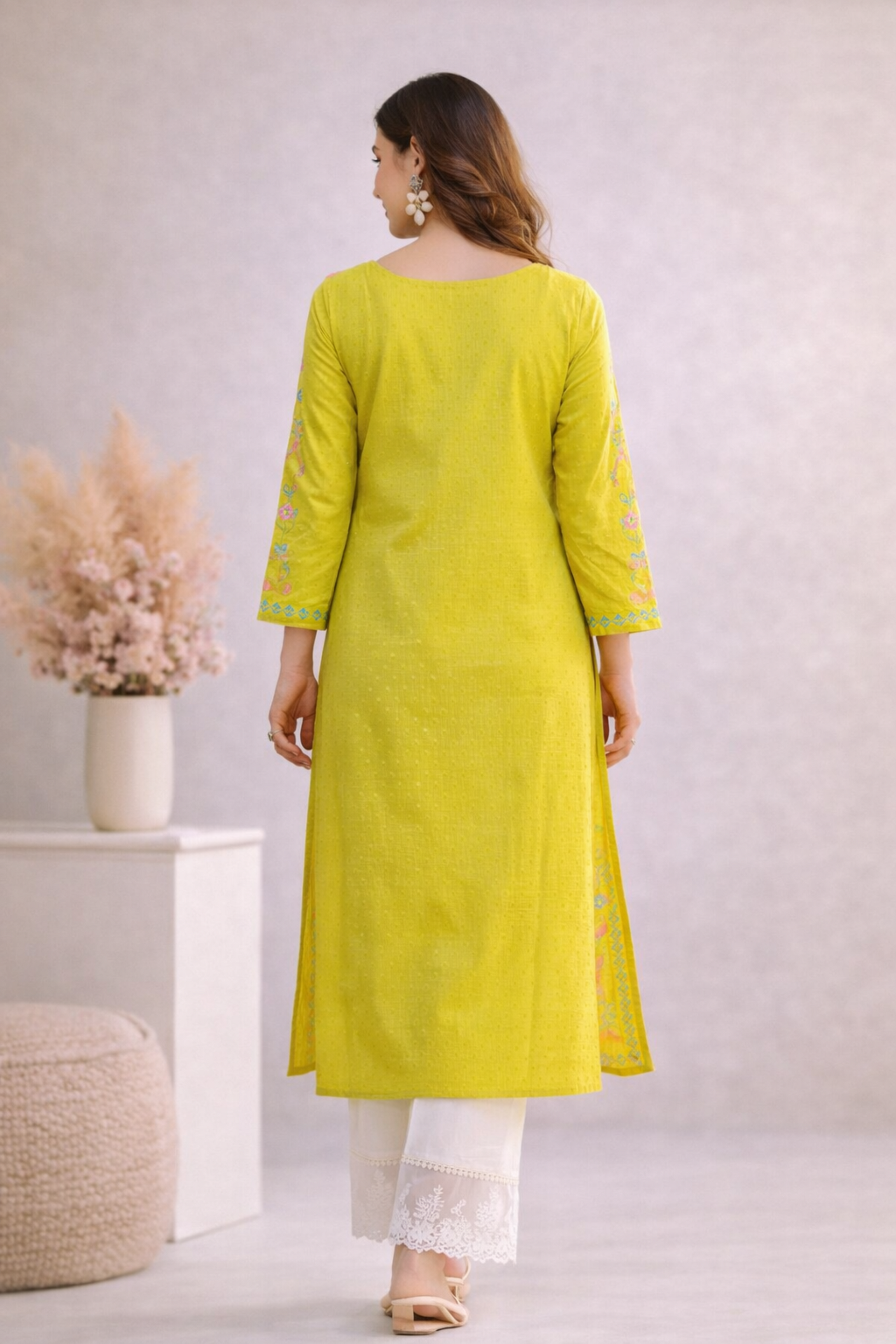 Back view of a-line kurti in breathable cotton fabric