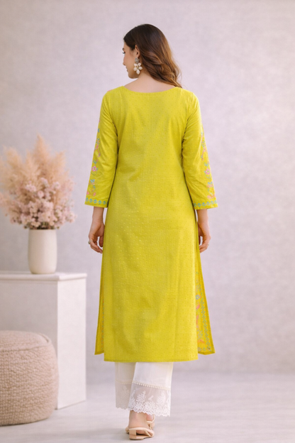 Back view of a-line kurti in breathable cotton fabric