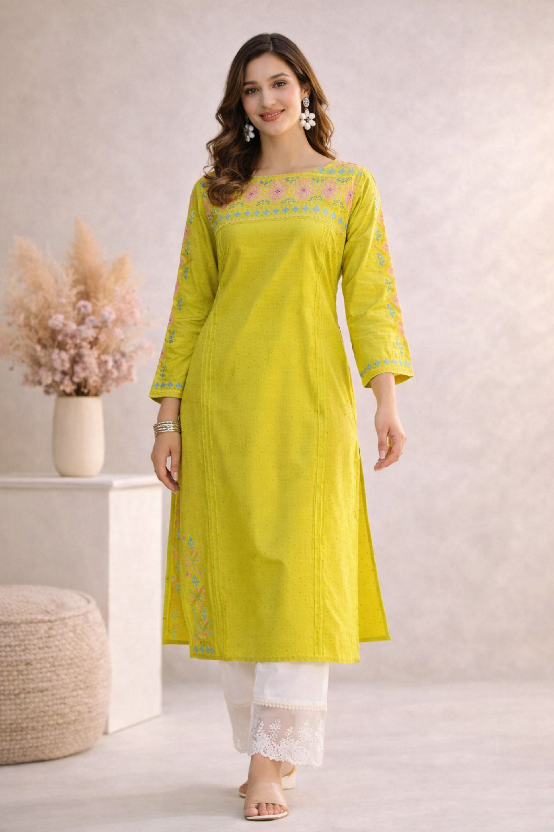 Fabric texture view of pure cotton ladies indian kurtis