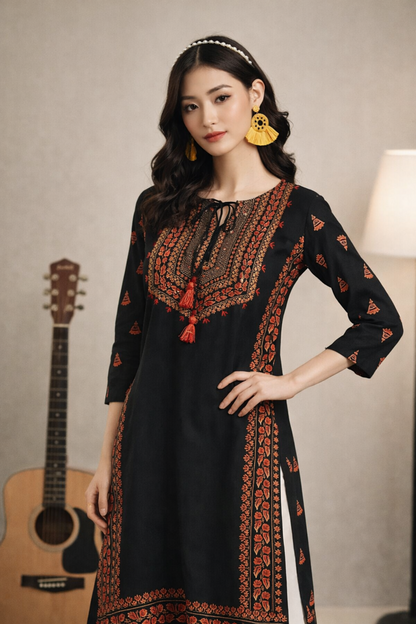 kurta and kurti for ladies black piece with reflective work