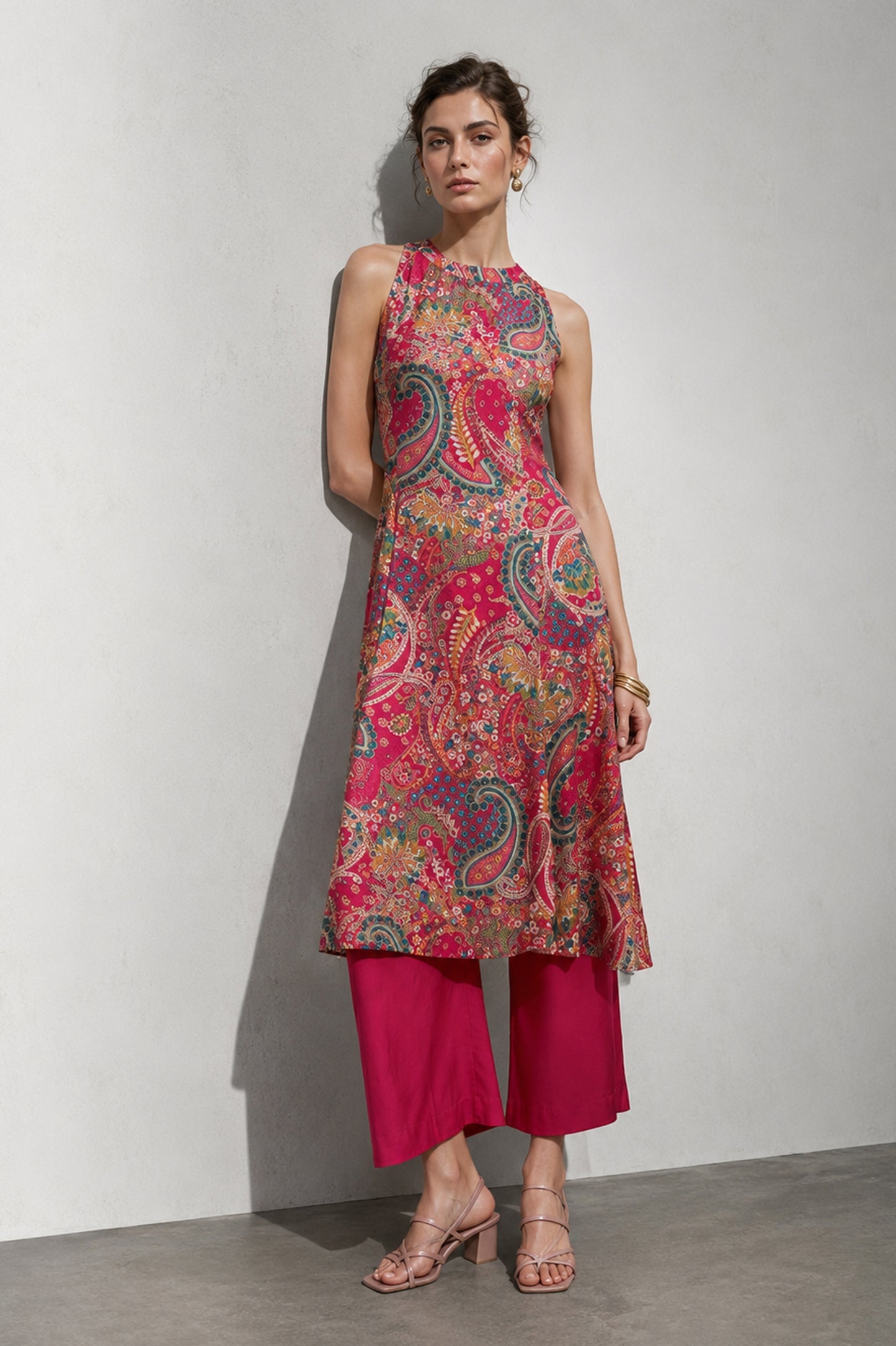 Seyuri Red printed kurti for women shown in a full front view