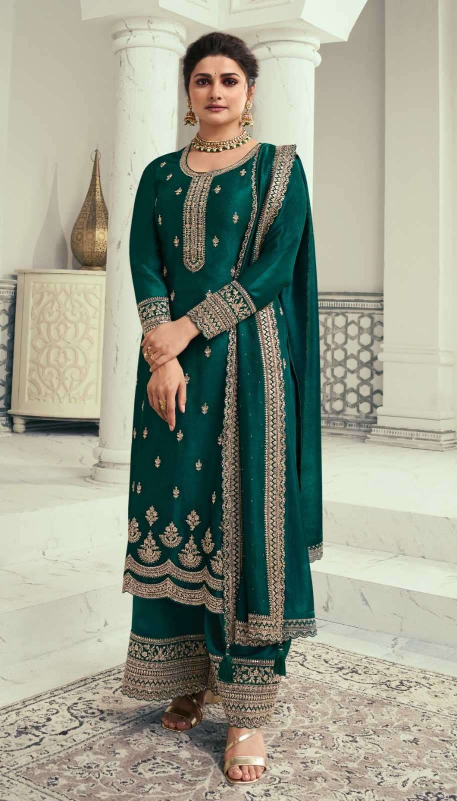 Green Palazzo Suit for Women's Wedding Function & Party Wear 
