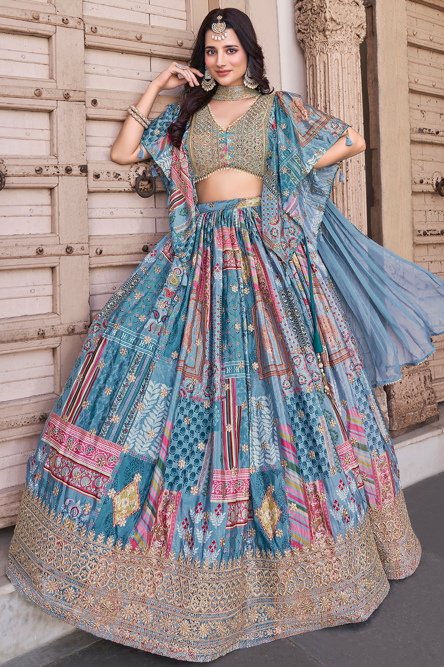 choker accessory paired with lehenga choli design