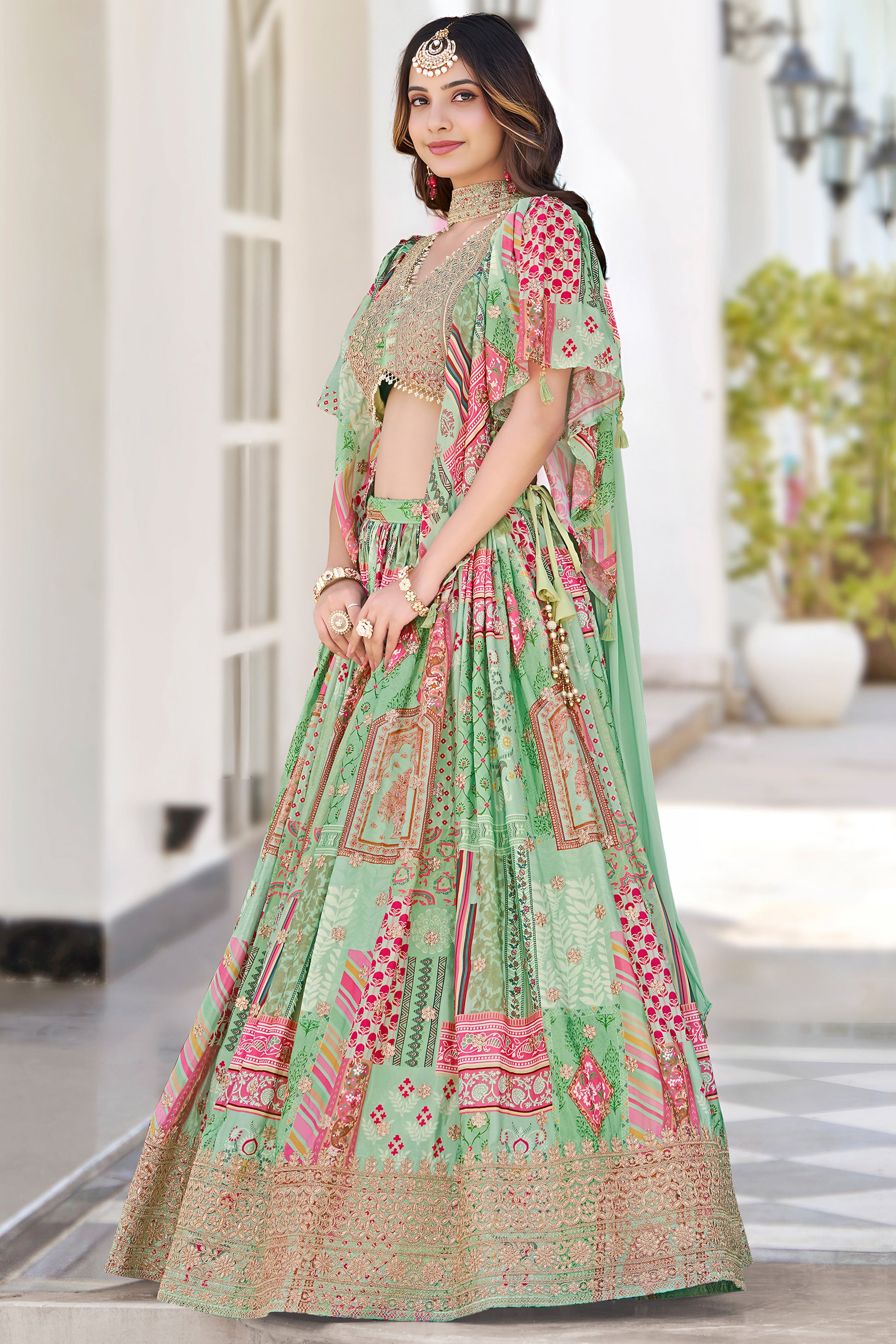 Lace border hem lehenga choli in festive ethnic design