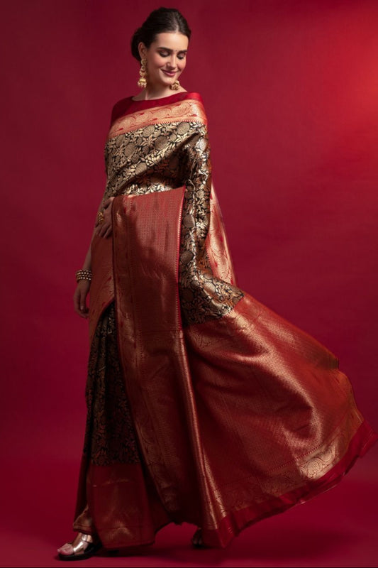 Red Saree speaks tradition and boldness – perfect for weddings and festive nights.
