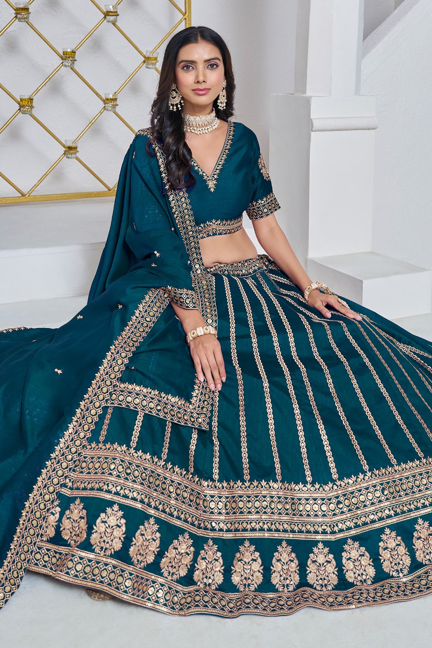 lahenda choli teal outfit full-length studio shot