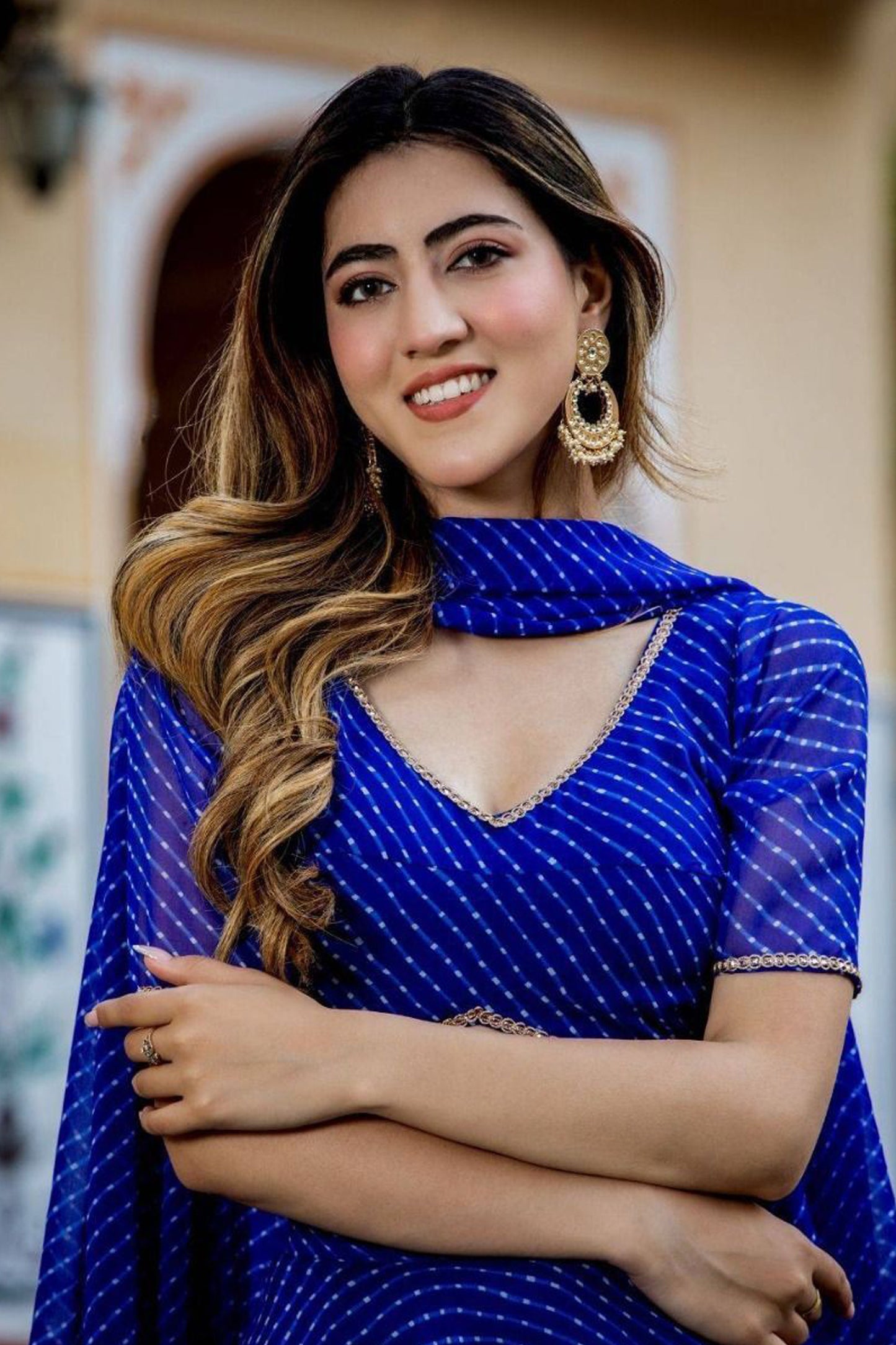 Close up of georgette texture on lehenga choli