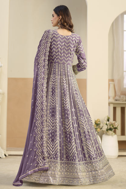 Lavender stylish Anarkali gown with dupatta