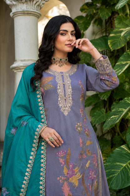 Lavender Ethnic Palazzo Outfit With Sequence Detailing