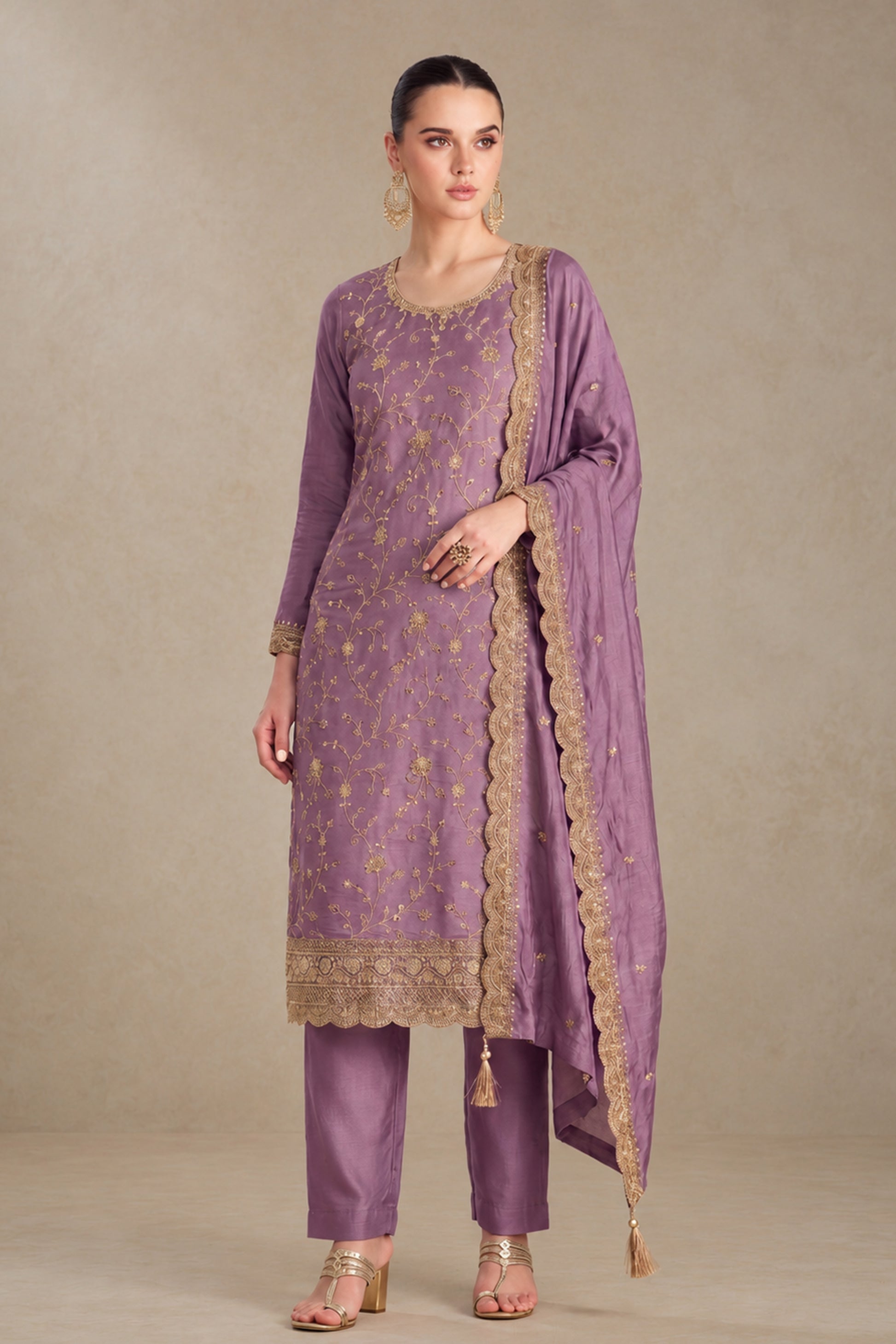 Lavender Salwar Kameez thread for engagement evening wear
