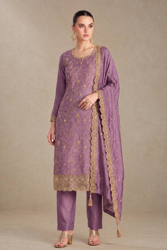 Lavender Salwar Kameez thread for engagement evening wear