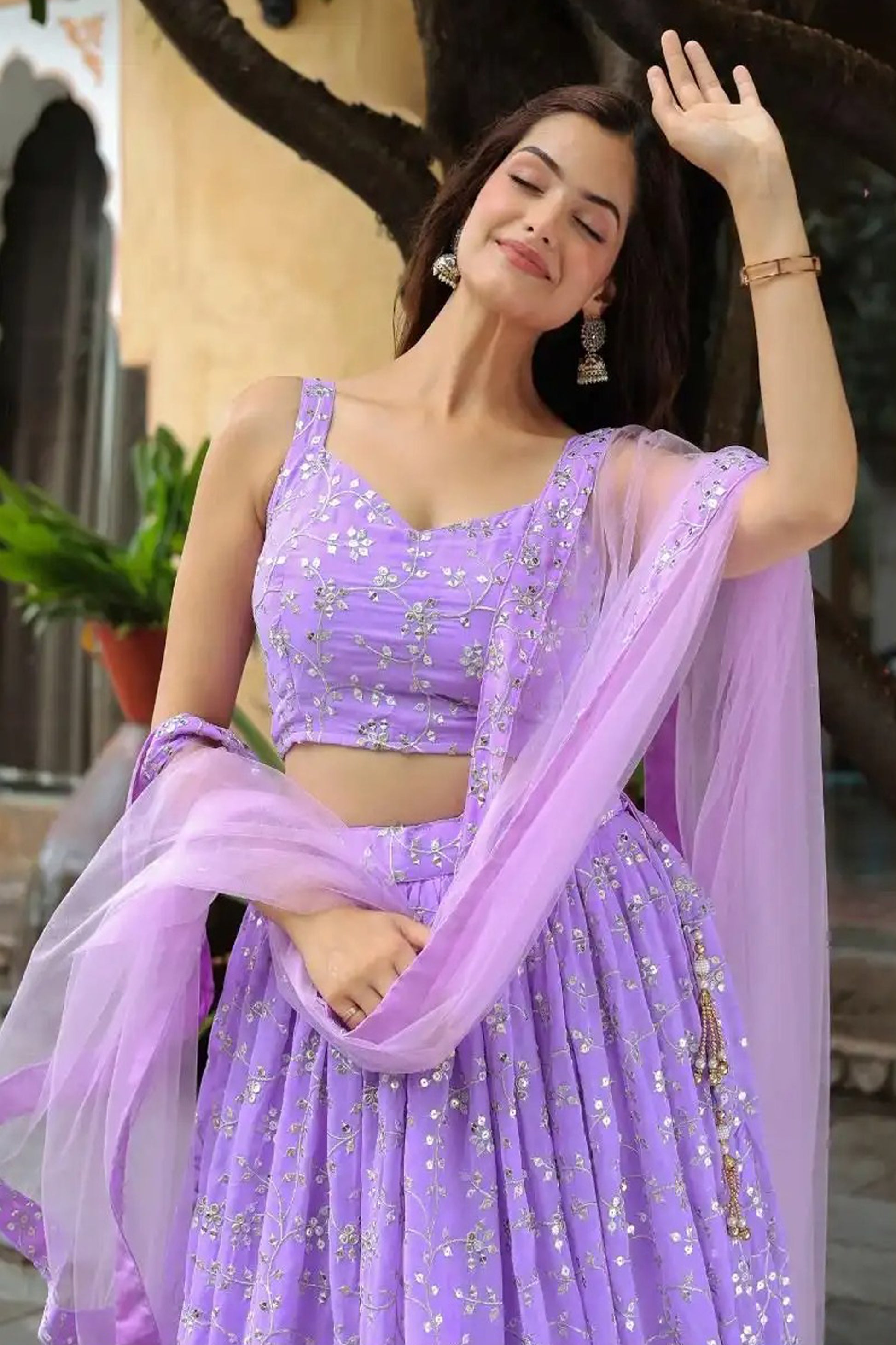 Embroidered garba choli outfit with layered flare silhouette