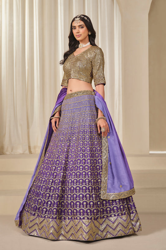 lavender lehenga choli full front view with embroidered detail