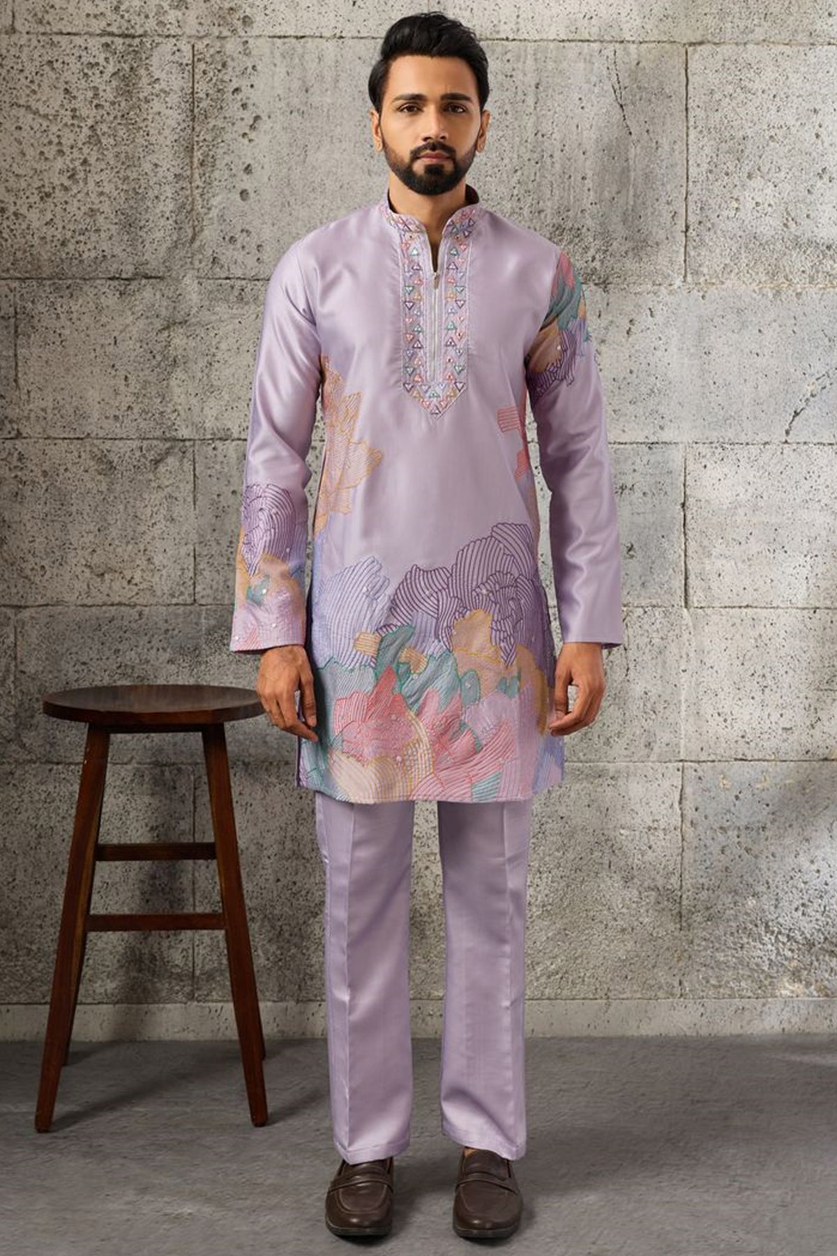 Lavender men's kurta pajama set front view